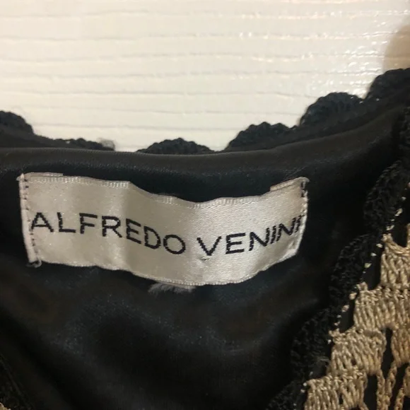 Vtg Alfredo Beige Beige and Black Crochet Maxi Slip Dress with Spaghetti Straps - Picture 3 of 4